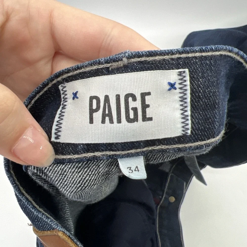 Paige Men Jeans Normandie Straight Leg Stretch Dark Wash Denim Blue Sz 34 38x31